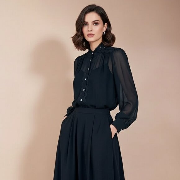 NWT J.ING Black Sheer Long Sleeve Blouse Shirt Top - Picture 1 of 4